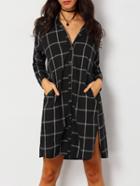 Romwe V Neck Plaid Split Side Shirt Dress