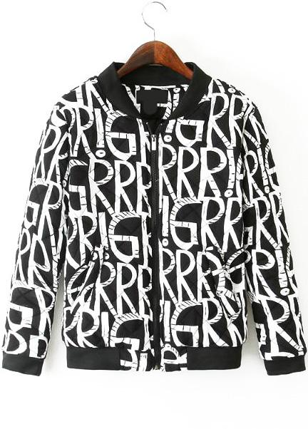 Romwe With Zipper Letter Print Jacket