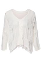 Romwe Hollow Batwing White Jumper