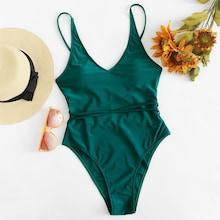 Romwe Twist Detail Solid One Piece Swimsuit
