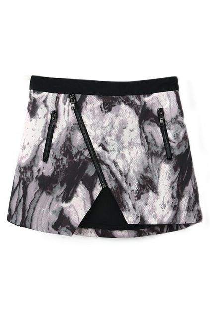 Romwe Romwe Ink & Wash Painting Print Zippered Black Skirt