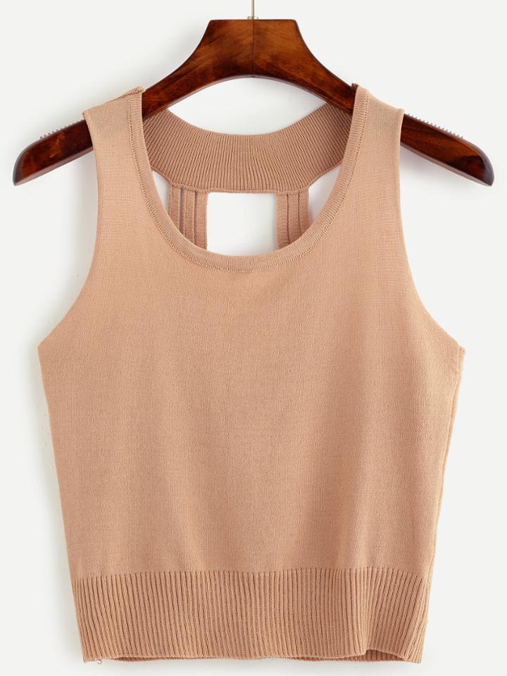 Romwe Camel Caged Back Knit Tank Top