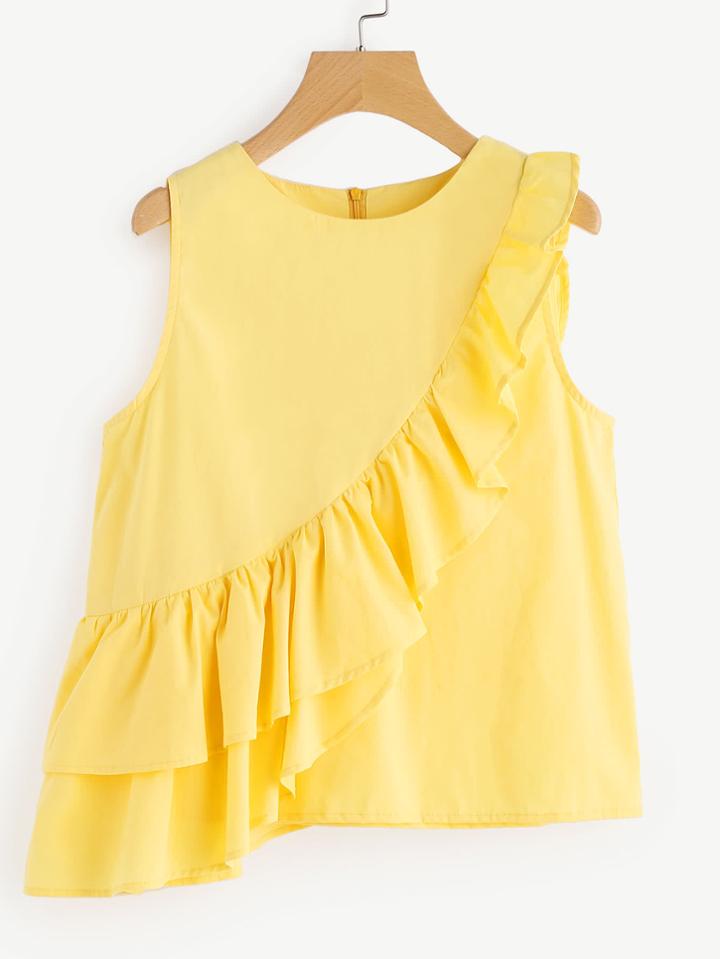 Romwe Asymmetric Layered Flounce Trim Shell Top