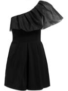 Romwe One-shoulder Ruffle Black Jumpsuit