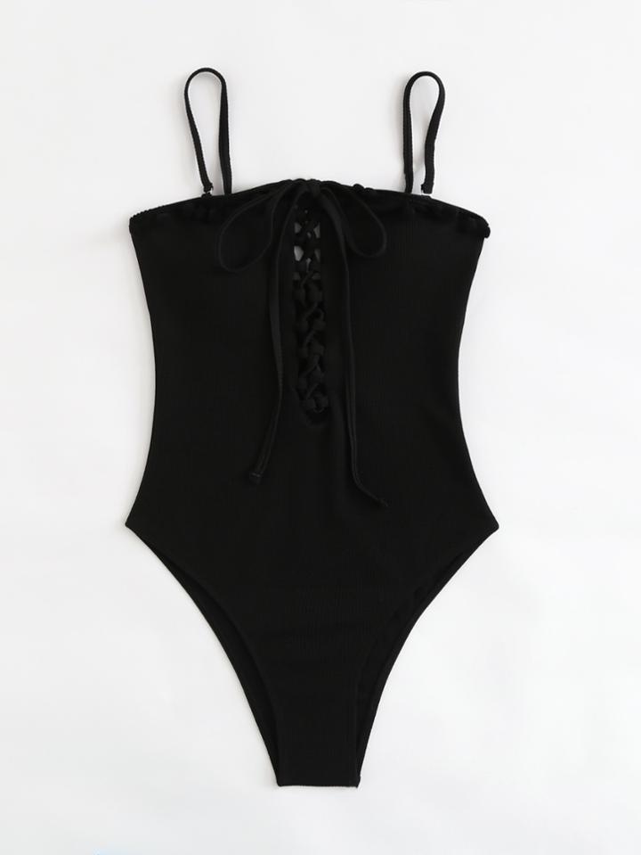 Romwe Criss Cross Cami Swimsuit