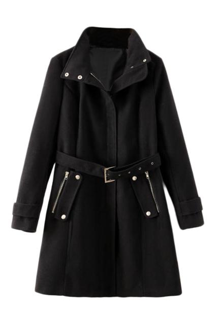 Romwe Belted Black Coat