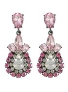 Romwe Pink Crystal Water Drop Flower Earrings