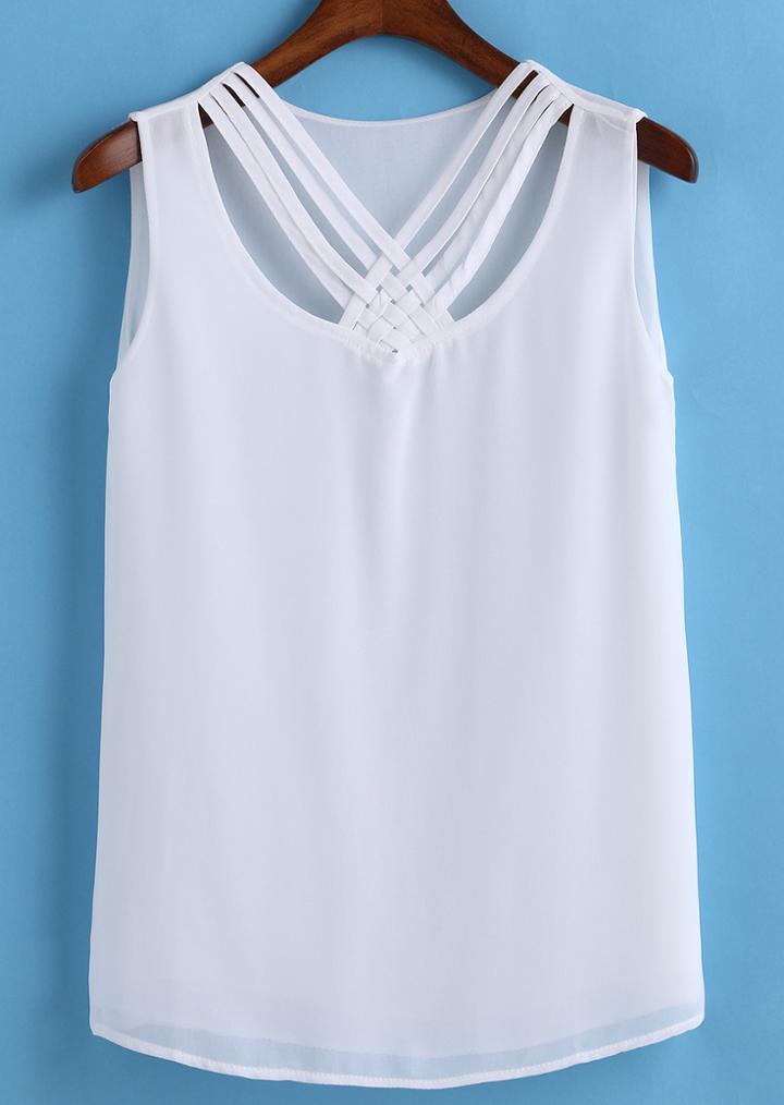 Romwe Criss Cross Chiffon Tank Top