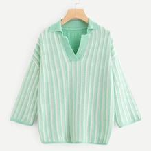 Romwe Eyelet Back Striped Jumper