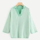 Romwe Eyelet Back Striped Jumper