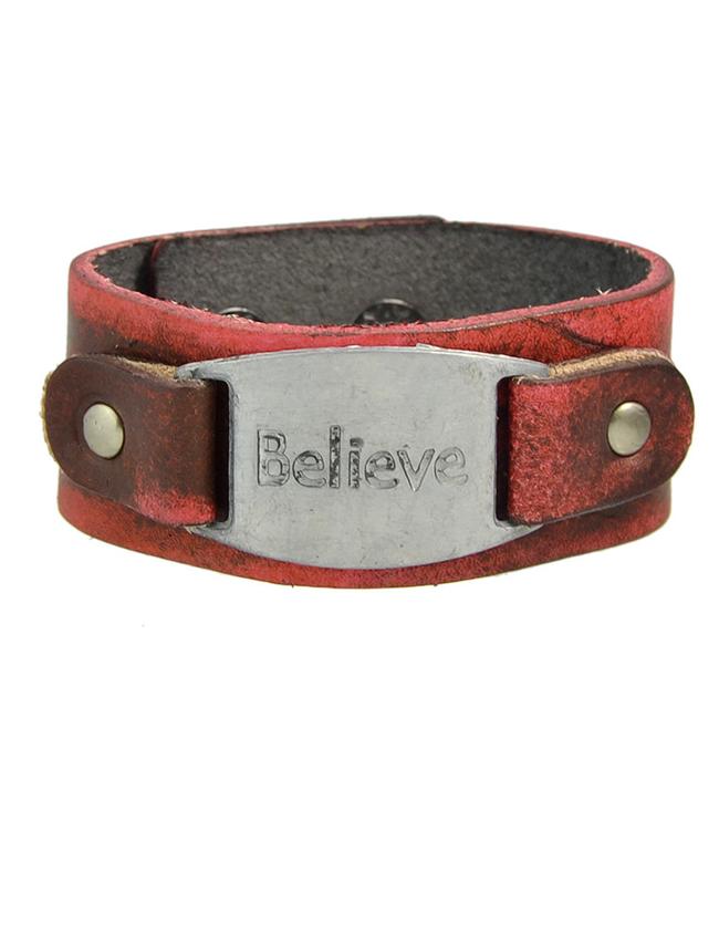 Romwe Red Wide Pu Leather Bracelet