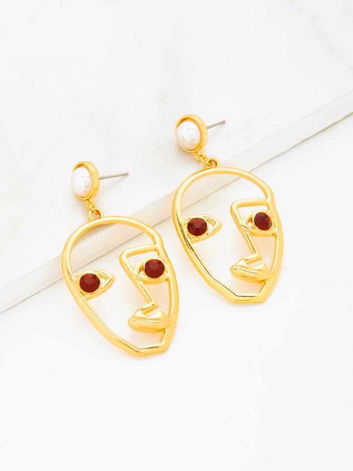 Romwe Rhinestone Detail Contrast Open Face Hoop Earrings