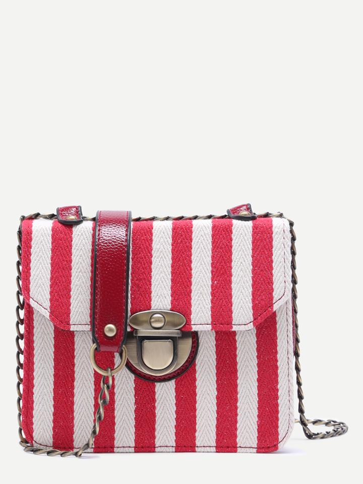 Romwe Red And White Mini Canvas Flap Chain Bag