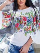 Romwe Bell Sleeve Florals White Blouse
