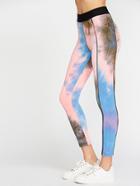 Romwe Multicolor Tie Dye Print Contrast Waist Leggings