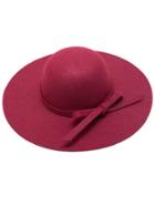 Romwe Burgundy Bow Trim Wide Brimmed Felt Hat