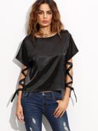 Romwe Black Zipper Back Top With Lace Up Detail