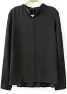 Romwe Black Long Sleeve Buttons Loose Blouse