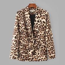Romwe Leopard Print Self Tie Blazer