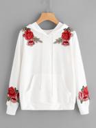 Romwe Symmetric Embroidered Appliques Hoodie