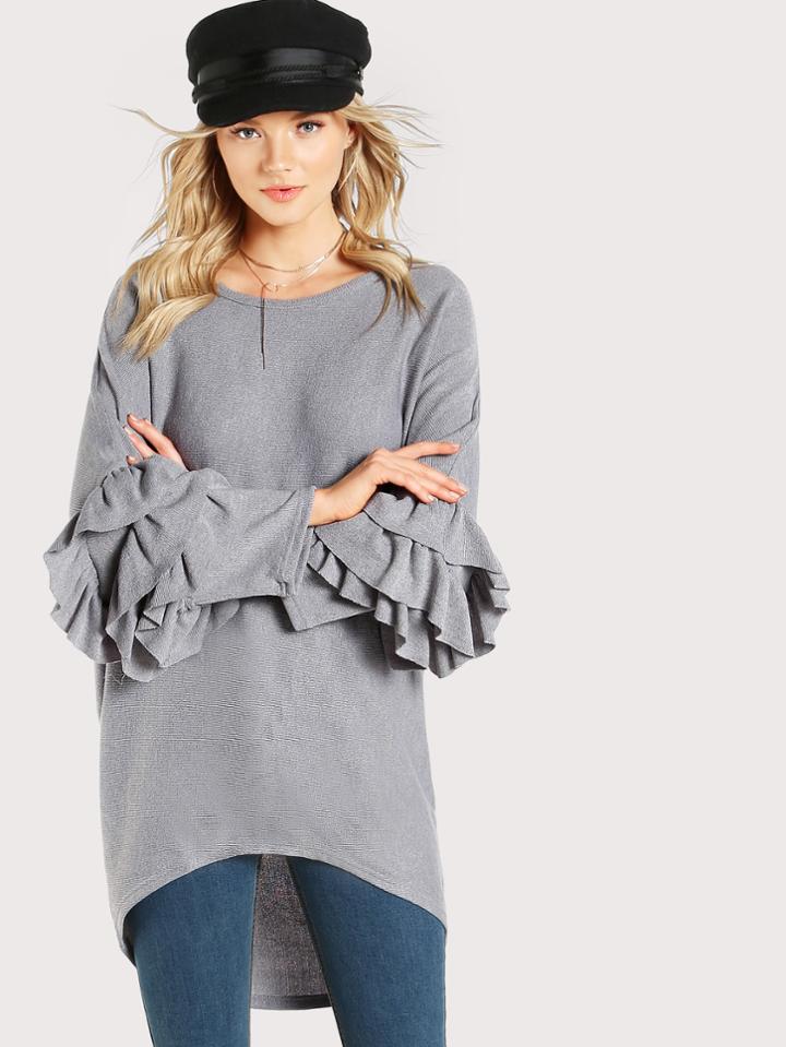 Romwe Tiered Bell Sleeve Dip Hem Dolman Tee