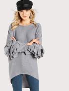 Romwe Tiered Bell Sleeve Dip Hem Dolman Tee
