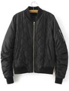 Romwe Black Quilted Padded Bomber Jacket With Zipper