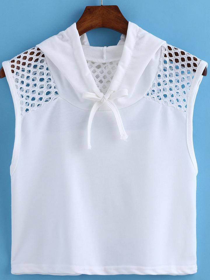 Romwe Hooded Hollow Sleeveless Top