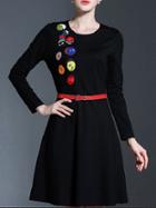 Romwe Black Embroidered A-line Dress