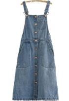 Romwe Straps With Single-breasted Pocket Denim Dress