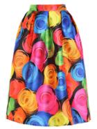 Romwe Abstract Circles Print Box Pleated Midi Skirt
