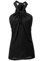 Romwe Black Halter Open Back Chiffon Tank Top