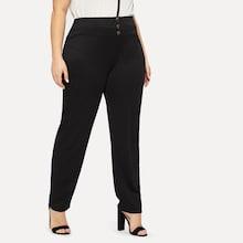Romwe Plus Button Front Solid Pants