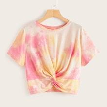 Romwe Twist Front Tie Dye Tee