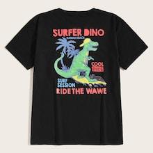 Romwe Guys Dinosaur & Slogan Print Tee