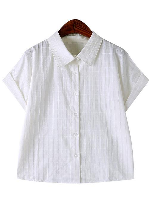 Romwe Lapel Plaid White Blouse
