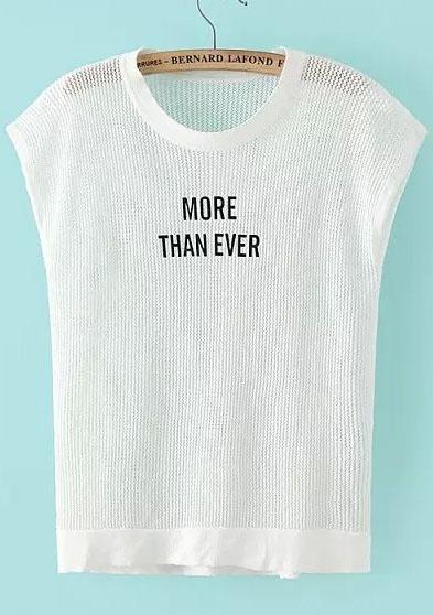 Romwe Letter Print Hollow White Tank Top