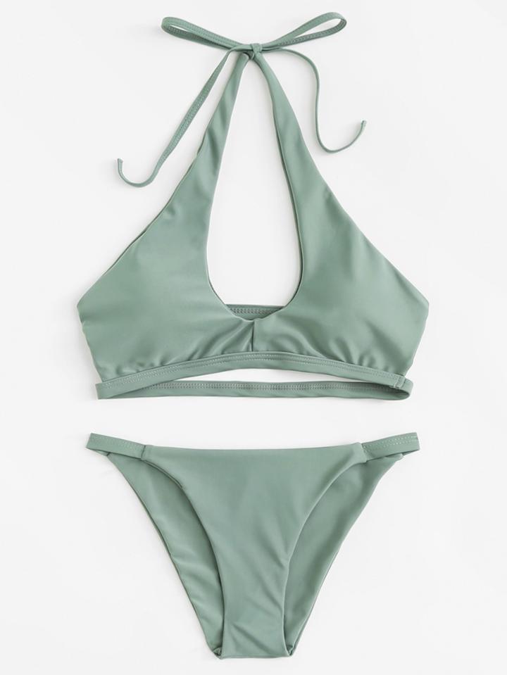 Romwe Ladder Cut Out Halter Bikini Set