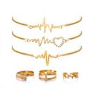 Romwe Heart Detail Bracelet 3pcs & Ring 3pcs