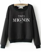Romwe Mignon Print Loose Crop Black Sweatshirt