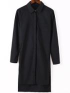 Romwe Dip Hem Black Shirt Dress With Pocket