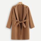 Romwe Belted Pocket Front Solid Outerwear