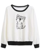 Romwe Cat Print Drop Shoulder Sweatshirt
