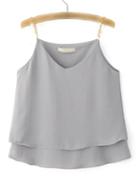 Romwe Grey V Neck Chain Pattern Strap Layer Chiffon Vest