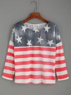 Romwe Multicolor Stars And Stripes Print T-shirt