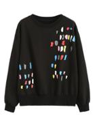 Romwe Black Paint Splatter Print Sweatshirt