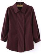 Romwe Lapel Puff Sleeve Wine Red Blouse