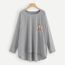 Romwe Plus Contrast Sequin Dip Hem Tee