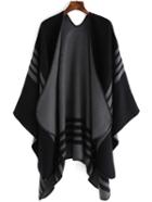 Romwe Striped Asymmetrical Black Sweater Poncho