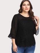 Romwe Illusion Neck Floral Lace Overlay Top